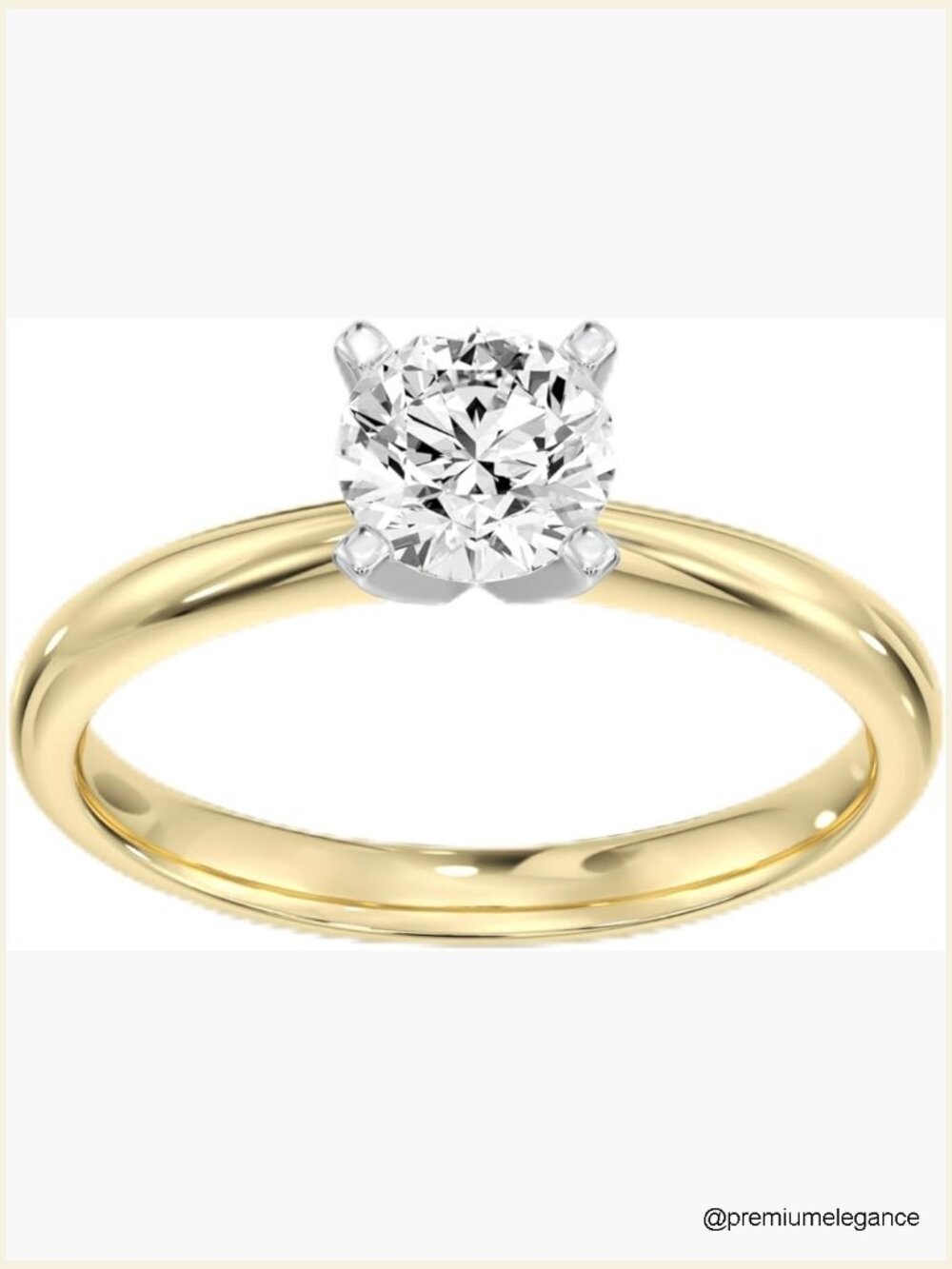 1 Carat Lab Grown Diamond Solitaire Engagement Ring 10K Yellow Gold Round Cut